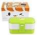 Cute Bento Lunch Box Kids - Gifts for Boy, Girl, Teen, Adult - Kawaii, Manga, Anime Style Japanese Bento Box Food Container Set - 2 Layer Leak Proof Microwavable Food Storage with Utensils primary