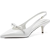Coutgo Womens Bow Slingback Heels Low Kitten Heel Pumps Closed Pointed Toe Party Wedding Dress Shoes