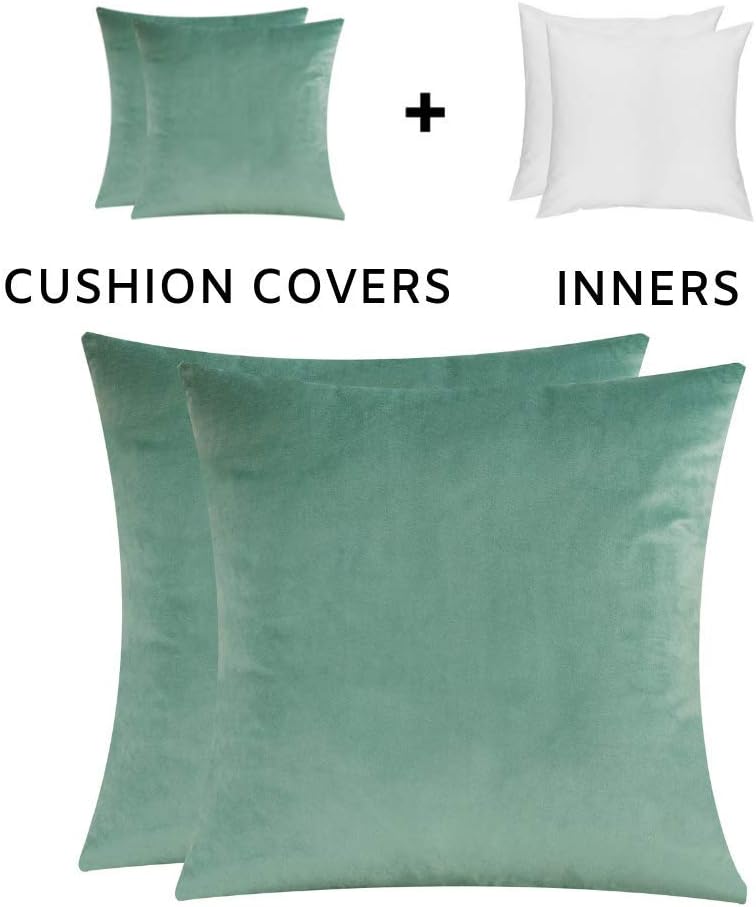 Cosy Livin Cushion Cover INNERS INCLUDED Velvet Cushions 18x18 Inch With Hidden Zipper Including Cushion Pads (Set of 2) Multiple Colors Available Mint