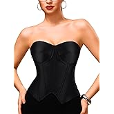 ChiaoLezhee Corset Top for Women, Sexy Lace Up Overbust Bustier, Strapless Zipper Side Tops, Office Club Going Out Outfits