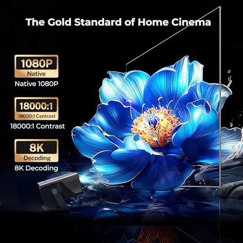 [2000 ANSI Lumens] Native 1080P Smart Outdoor Video Projector 4K 8K, Android 14 Projecteur Exterieur with HiFi Sound, Auto Focus & Keystone, WiFi 6 Bluetooth Home Theater for iPhone/Netflix X7