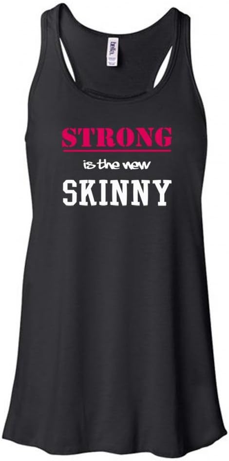 Strong is the New Skinny Fitness Racerback Black Tank Top with Saying Black X-Small