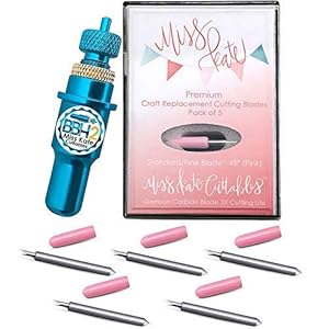 Image of BBH 2.0 Blade Holder for Silhouette Cameo 3 - Better Blade Holder - Blue - Vinyl Cutting Machines -Starter Kit -Also for Curio Portrait -5 Pack Standard Premium Carbide Blades -by Miss Kate Cuttables