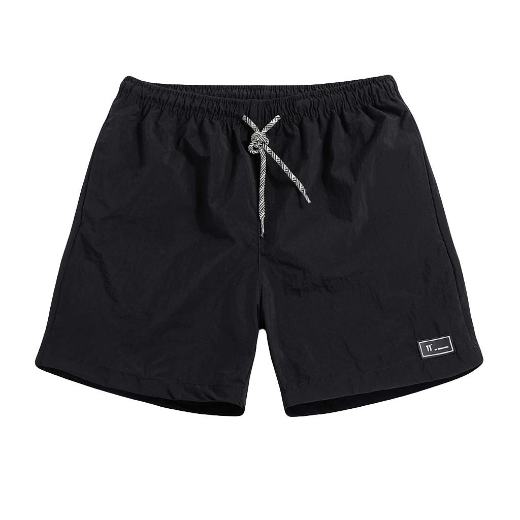 I613 Men\'s Outdoor Sports Shorts Workout Running Short Pants Summer Casual Drawstring Shorts Plus Size Beach Shorts Black