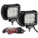 Led Light Bar YITAMOTOR 2PCS 4Inch 18W LED Work Light Flood LED Light Pods Offroad Lights Truck Light Fog Light Driving Lights Waterproof with Wiring Harness for SUV ATV UTV Tractor Pickup Lamp
