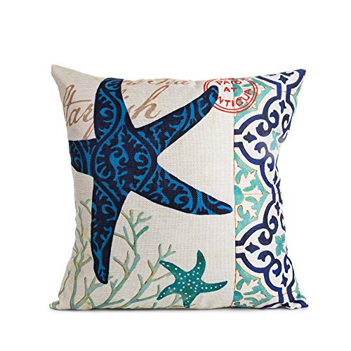 Arundeal 18 x 18 Inches Vintage Ocean Theme Starfish Decorative Cotton Linen Throw Pillow Case Cushion Cover
