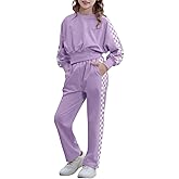 Corfrute Kids Sweatsuit 2 Piece Outfits Girls Fashion Crop Long Sleeve Sweatshirts and Sweatpants (Purple,11-12 Years)