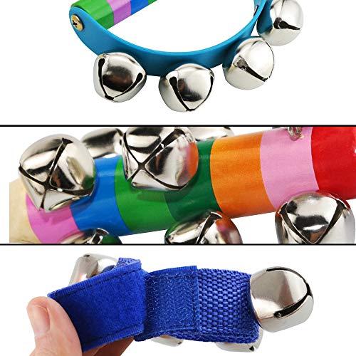 TKOnline 8 Pcs Wrist Band Bells,2 Pcs Jingle Bells Sleigh Bells - 1 Handle Wooden Bells,Musical Rhythm Toys Kit for School Party jingle bells,sleigh bells,jingle bell wrist bands,band wrist bells - Thumbnail 6