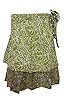 Women's Hippy Silk Sari Printed Green Two Layer Mini Skirts