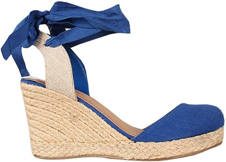Lueyifs Women's Wedge Heel Sandals Plateau Closed Toe Ankle Strap Espadrille Summer Shoes