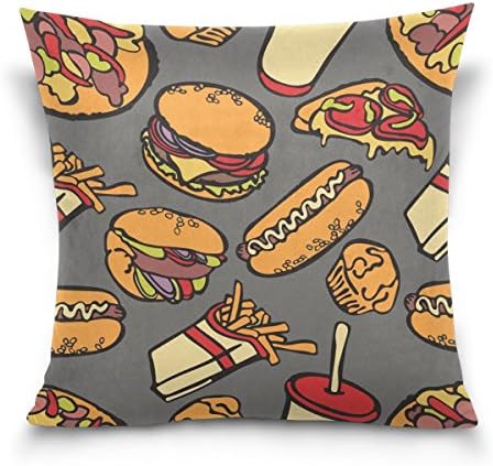 ArtsLifes Ethel Ernest Home Decor Zippered Pillowcase Cool Food Party Hamburgers Pizza Hot Dog Throw Pillow Cover Cases Inches