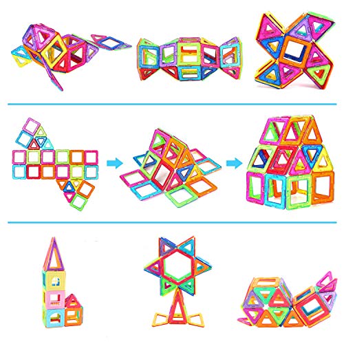 MEIGO Magnetic Blocks - Kids Magnetic Tiles Set 3D Magnetic Building Blocks Construction Playboards Boys Girls STEM Educational Magnet Toys for Toddlers (51pcs)