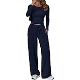 chicyes Women's 2 Piece Matching Lounge Sets Fall Outfits Long Sleeve Tops Wide Leg Pants Casual Sweatsuit Clothes