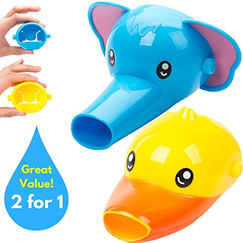 Faucet Extender for Kids - Set of 2 Animal Spout Extenders for Sink Faucets - Hand Washing for Babies, Toddlers & Children (Elephant + Duck)