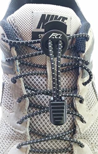 Fast Compete Laces No-tie Reflective Elastic Squeeze-Lock Shoe Laces Black (6 pair)