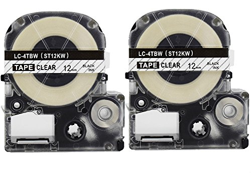 2PK Onirii Compatible Epson Labelworks Label Tape Cartridge LW-300 LW-400 LW-500 LW-600 LC-4TBN9(LK-4TBN) Black On Clear Label Maker Tape Refill Cartridge 12mmx26.2ft
