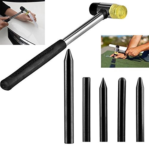 Click Here to See More Images GS 6pcs DIY Paintless Dent Repair Kit Knockdown Rubber Hammer With 5 Nylon Tap Down Tools Set PDR Tools