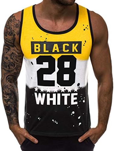 OrchidAmor Men Letter Printed Sports Vest Striped Splice Large Open-Forked Male Vest 2019 Summer