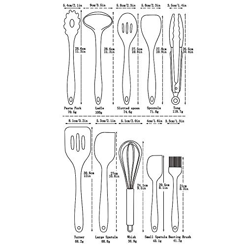Silicone Kitchen Utensil Set, 10pcs Heat-Resistant Non-Stick Cooking Tool Kit Silicone Cooking Utensils With Solid Core High Heat Resistant for Cooking, Ideal Gift for Family【Ship from USA】 (Black) - Thumbnail 6