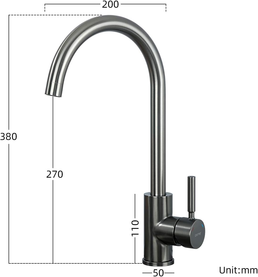 Fontanería de cocina gris Grifo monomando para fregadero de cocina arco