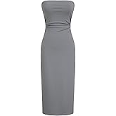 CIDER Womens Summer Tube Dress Double Layer Bodycon Ruched Backless Casual Club Party Midi Dresses
