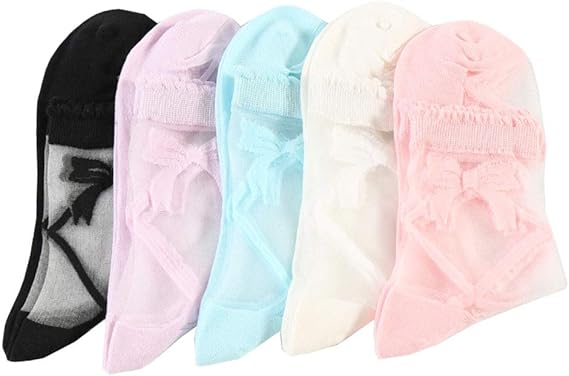 Amazon Ainial ソックス レディース 春夏 シースルー クルーソックス リボン クロス おしゃれ 靴下 透明 レース靴下 可愛い 薄手 通気 快適 5足セット ソックス 通販