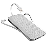 iWALK Cell Phone Power Bank with Lightning Cable,Micro USB & USB Cable, 8000mAh Portable Phone Charger with Built in Cable, External Battery Charger, For iPhone X 8 7 6s plus Samsung Galaxy etc, White