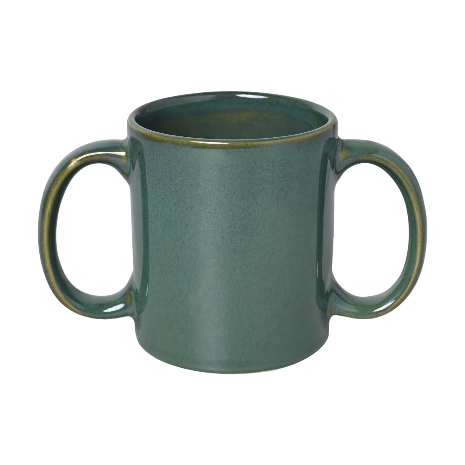 ANCIENTIMPEX Dual Handle Mug (Double Grip Mug) to Aid Tremors, Microwave Safe 350 Ml Capacity (Elegant Green)