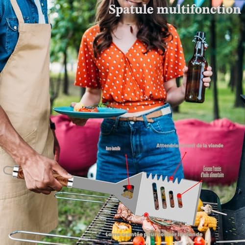 Lot de 30 ustensiles de Barbecue en Acier Inoxydable de qualité supérieure - Pince à Barbecue - avec Mallette et Tapis de Barbecue pour Homme - Cadeau pour Le Jardin, Le Camping - Marron