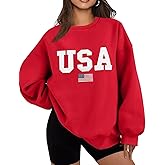 Dressmine Womens Oversized USA Sweatshirt Fleece Long Sleeve Pullover American Flag Crewneck Sweater Graphic Hoodies