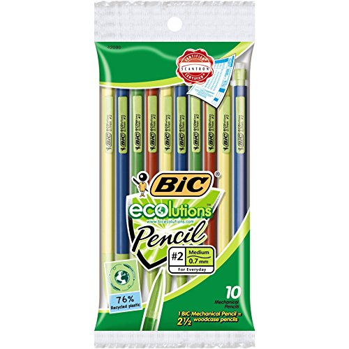 BIC ECOlutions Mechanical Pencil, Medium Point (0.7mm), Black, 10 Pencils with Lead and Erasers (Bundle)