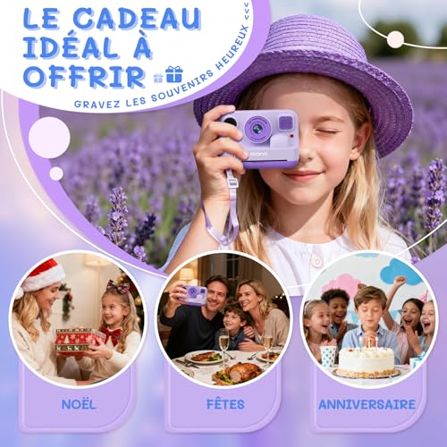 Instant Camera Child Gift Toy Girl Boy 3-12 Years, AWANFI Digital Video Camera 1080P 32GB Card with 3 Rolls of Paper and Bluetooth APP Printing
