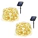 Weepong Solar String Lights Outdoor String lights with 100 LEDs 33ft Silver Copper Wire 8 Modes Waterproof Solar Starry Lights for Wedding Garden Home Patio Lawn Trees (Warm White 2 Pack)