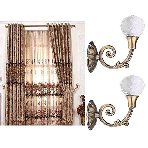Quaanti 2Pcs Glass Crystal Curtain Holder,Wall Mounted Metal Curtain Holdbacks,Window Tie Back Clips Wall Hook Tassel Holder Curtain Holdbacks Tassel Multi Use Wall Hook Coat Hanger (Khaki)