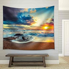 Beautiful Cloudscape Over The Sea, Sunrise Shot - Fabric Wall Tapestry Home Decor - 51x60 inches