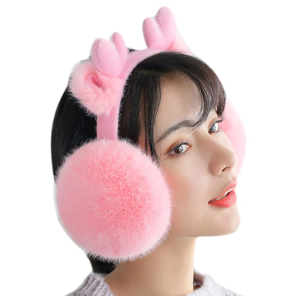 NICOLA Faux Fur Winter EarMuffs for Women Antlers Earwarmer Elk Deer