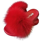 HIPRETTYUS Women's Real Fox Fur Slides, Fluffy Fur Sandals for Indoor/Outdoor Comfort