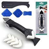 Caulking Tool Kit, 3 in 1 Caulking Tools(stainless steelhead) Silicone Sealant Finishing Tool Grout Scraper, Reuse and Replace 5 Silicone Pads,Great Tools for Kitchen Bathroom Window,Sink Joint