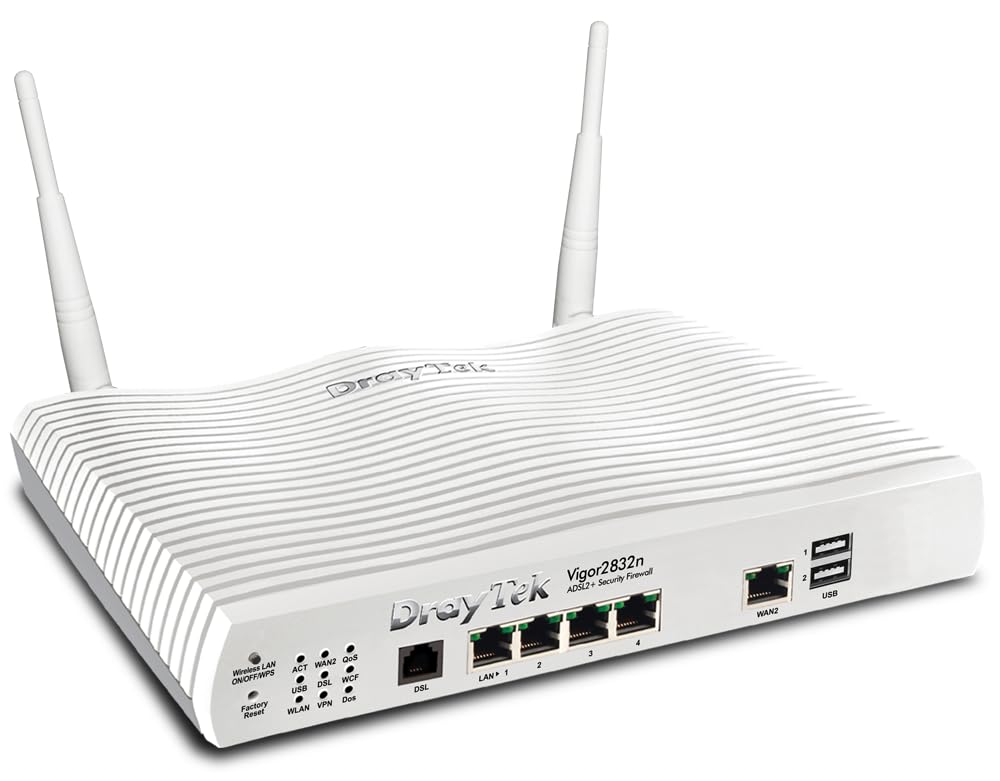 DrayTek Vigor 2832n Ethernet Router, ADSL2+, 3G/4G WAN, Load Balancing, VPN, 4 x GbE LAN Port, Ideal For Small Business