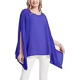Wiwish Women's Baggy Solid Sheer Chiffon Caftan Poncho Plus Size Summer Tunic Top Blouse