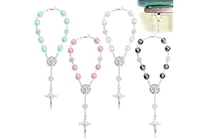 4 Pcs Rosary Beads Catholic, FineGood Cross Car Mirror Hanging Accessories Blessing Auto Rear View Mirror Pendant Car Decor I