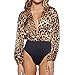 Women Jumpsuit Fitfulvan Leopard Printed V-Neck Bodysuit Catsuit Yoga Long Sleeve Bodysuit Ladies Casual Playsuit Top