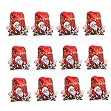 12 Pcs Christmas Party Supplies Favors Bags Reusable Drawstring Goody Gift Pouch Bags for Kids Boys and Girls Birthday, Winter Holiday Xmas Santa Sack Party Supplies Favors
