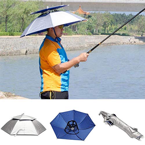 Tubwair Hands Free Fishing Umbrella Hat Double Layer Folding Canopy Vented UV Protection Windproof Waterproof Umbrella Cap Fishing Cycling Hiking Camping Gardening in Outdoor Recreation(Purple)