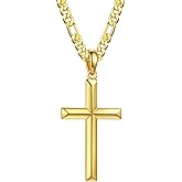 Ursteel S925 Sterling Silver Cross Pendant for Men, 16-24 Inch Figaro Chain Necklace for Men