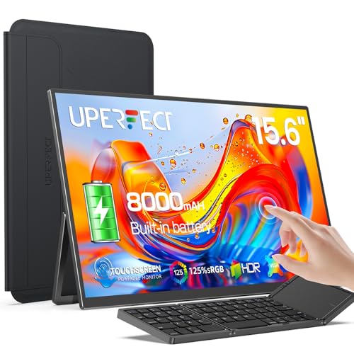 UPERFECT Monitor Touchscreen Portatile 15,6", Batteria 8000mAh, Touch Screen 10 Punti, Display FHD 1080P HDR, Tastiera Bluetooth Pieghevole e Custodia Protettiva per PC, Telefono, Switch, PS-4/5, Xbo
