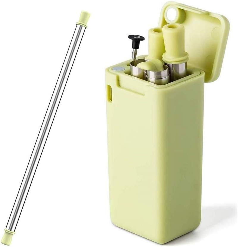 Collapsible Reusable Stainless Steel Straws with Case and Cleaning kit (Green)