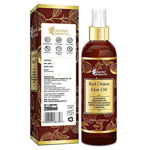 Oriental Botanics Red Onion Hair Growth Oil, 200ml with 30 Oils