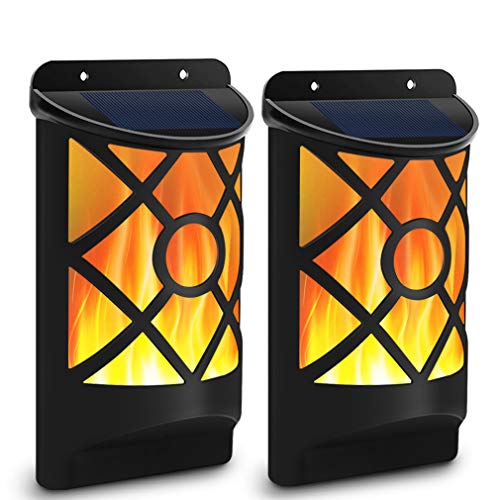 Solar Flame Lights Outdoor, Aityvert Waterproof Flickering Flame Wall Lights with Dark Sensor Auto On/Off 66 LED Solar Powered Night Lights Lattice Design for Garden Pathway Patio Deck Yard 2 Packs