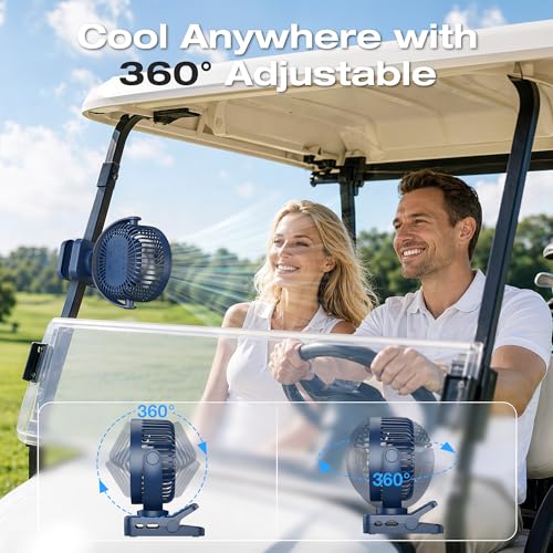 Orvyna USB Rechargeable Portable Fan 12000mAh 4 in 1 Magnetic Clamp Table Fan with Remote 3 Speeds LED Light Timer 360°, Desktop Fan for Car Camping Baby Cart, Blue